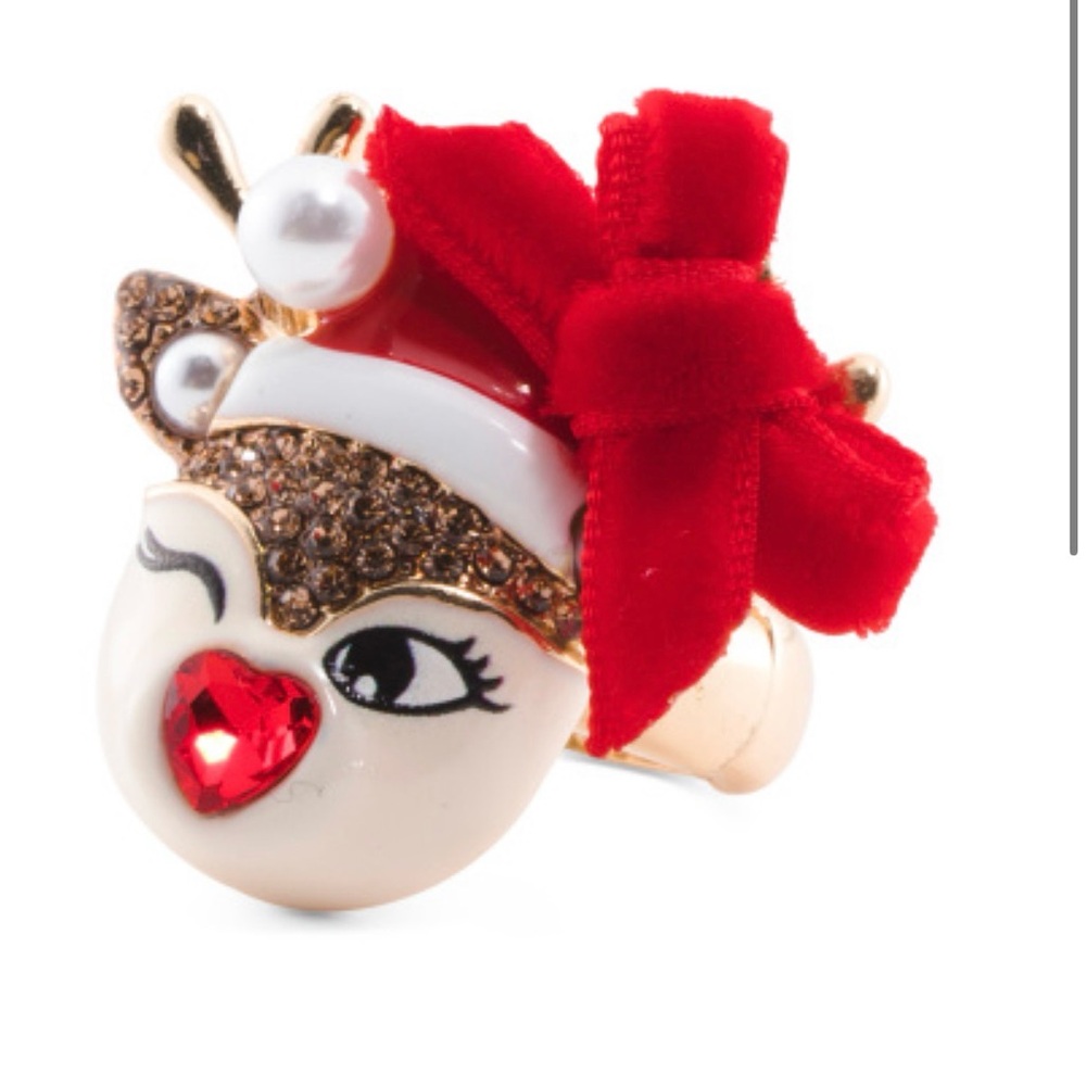 🦌BETSEY JOHNSON Winking Reindeer Stretch Ring NIB
